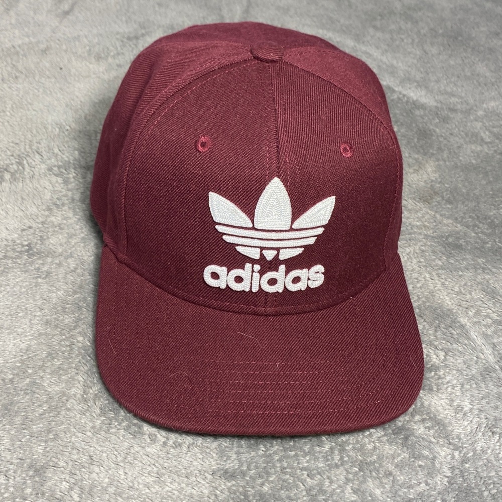 Adidas Hat Women OS Maroon Originals Trefoil Logo Snapback Flat Brim  Burgundy